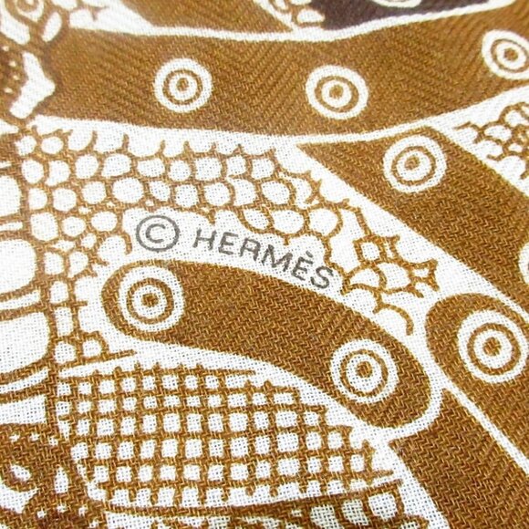HERMES Carrejean/Shawl Carre 140 H243870S Yellow Brown White Cashmere Silk - Picture 2 of 9